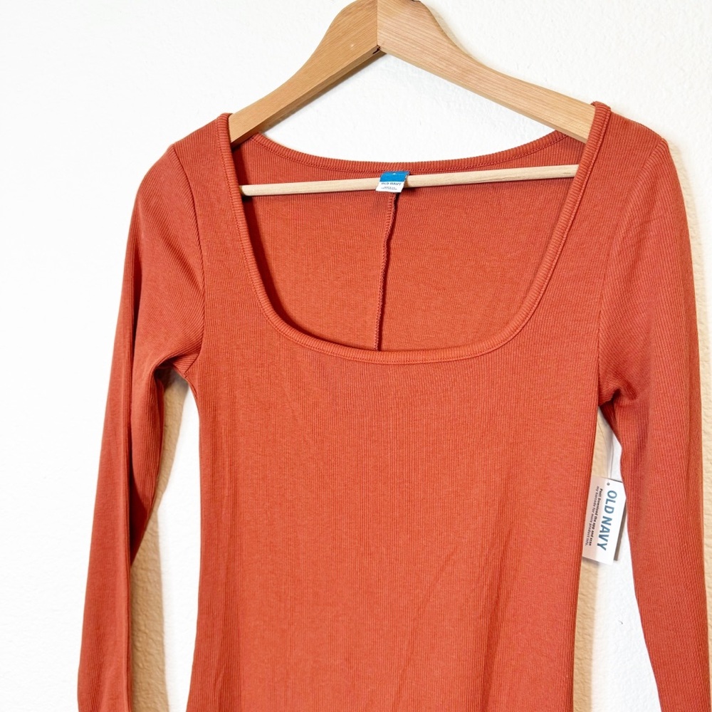 Old Navy Orange Ribbed Square Neck Long Sleeves Midi Dress Size Small NWT - Picture 3 of 7